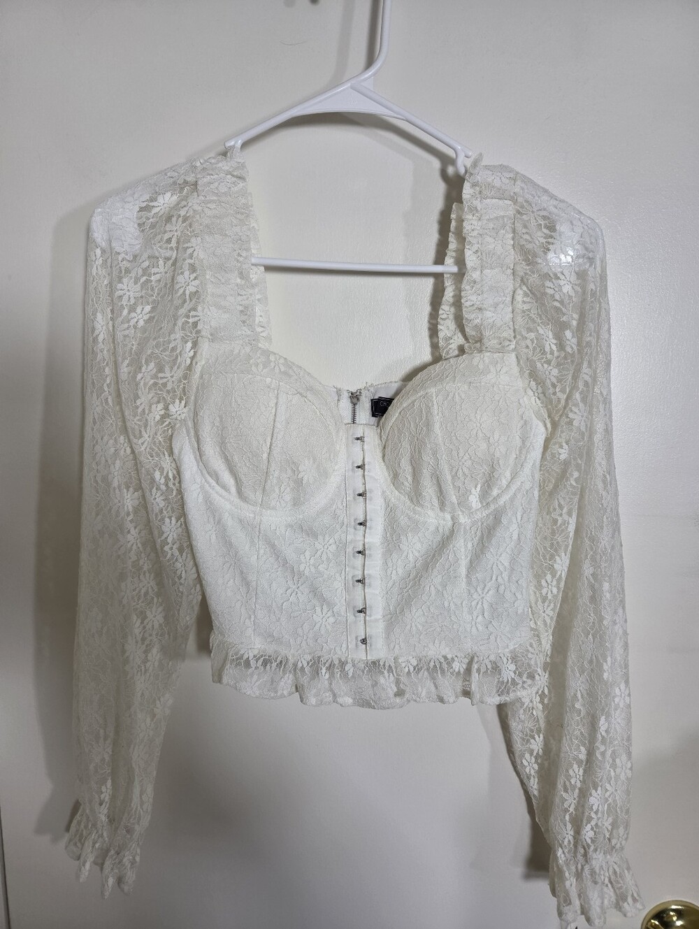 Chocolate USA Lace Corset Flounce Sleeve Cropped Top, Size M Milkmaid Ren Faire